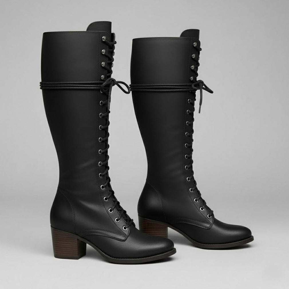 Lace Up Knee High Combat Boots