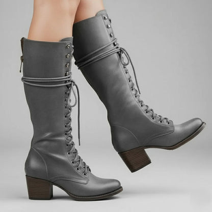 Lace Up Knee High Combat Boots