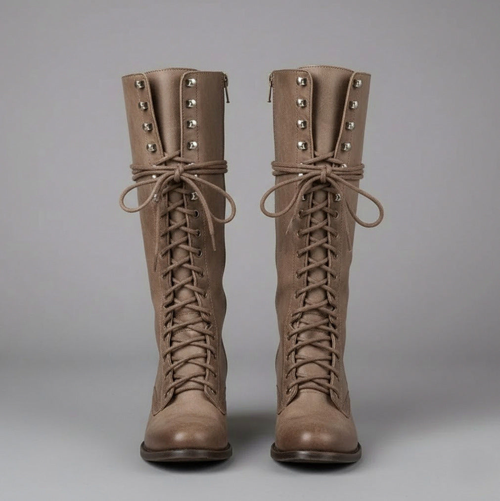 Lace Up Knee High Combat Boots