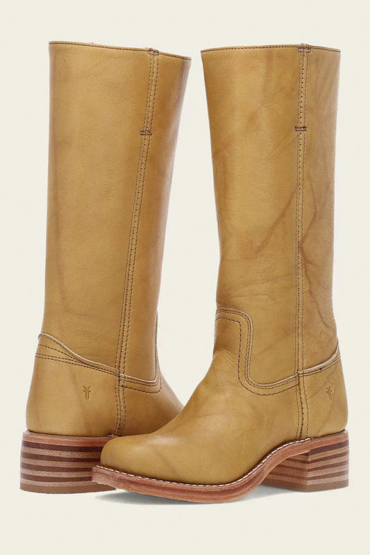 Leather Round Toe Knee High Boots
