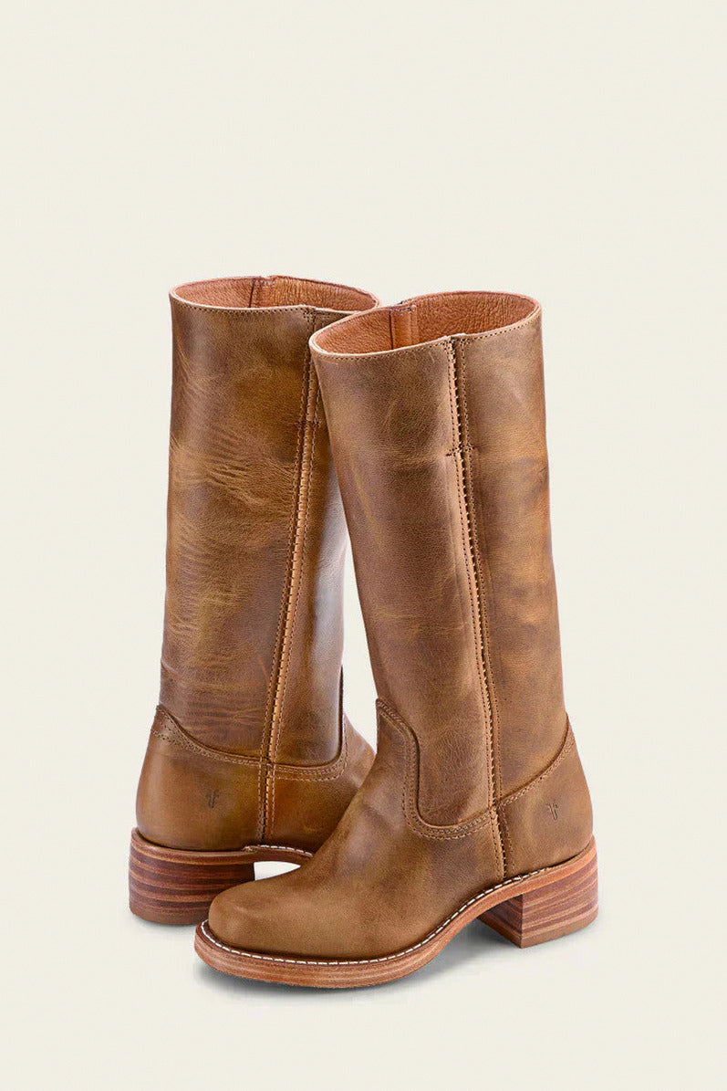 Leather Round Toe Knee High Boots