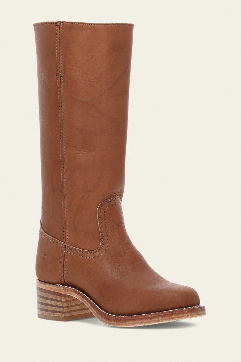 Leather Round Toe Knee High Boots