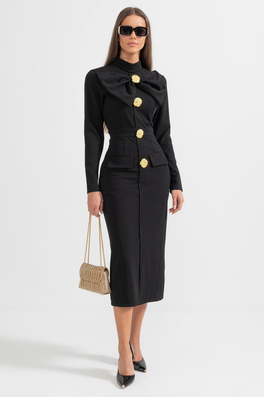 Long Sleeve Bow Midi Dress