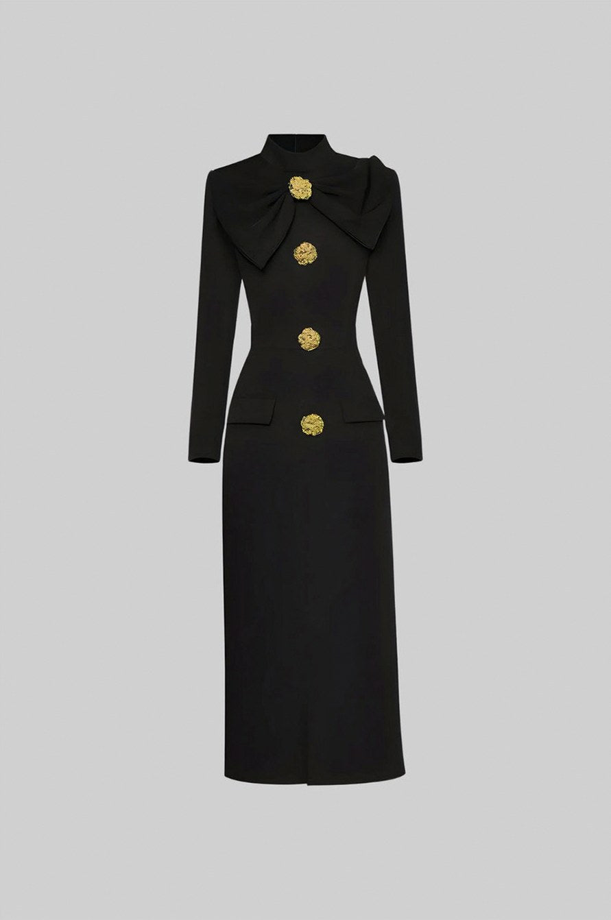 Long Sleeve Bow Midi Dress