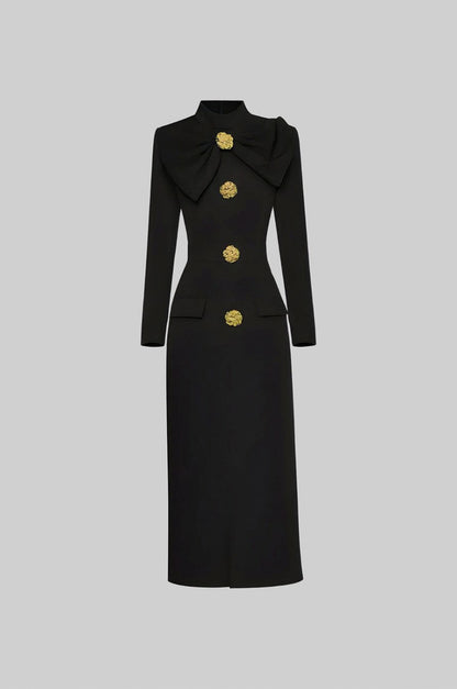Long Sleeve Bow Midi Dress