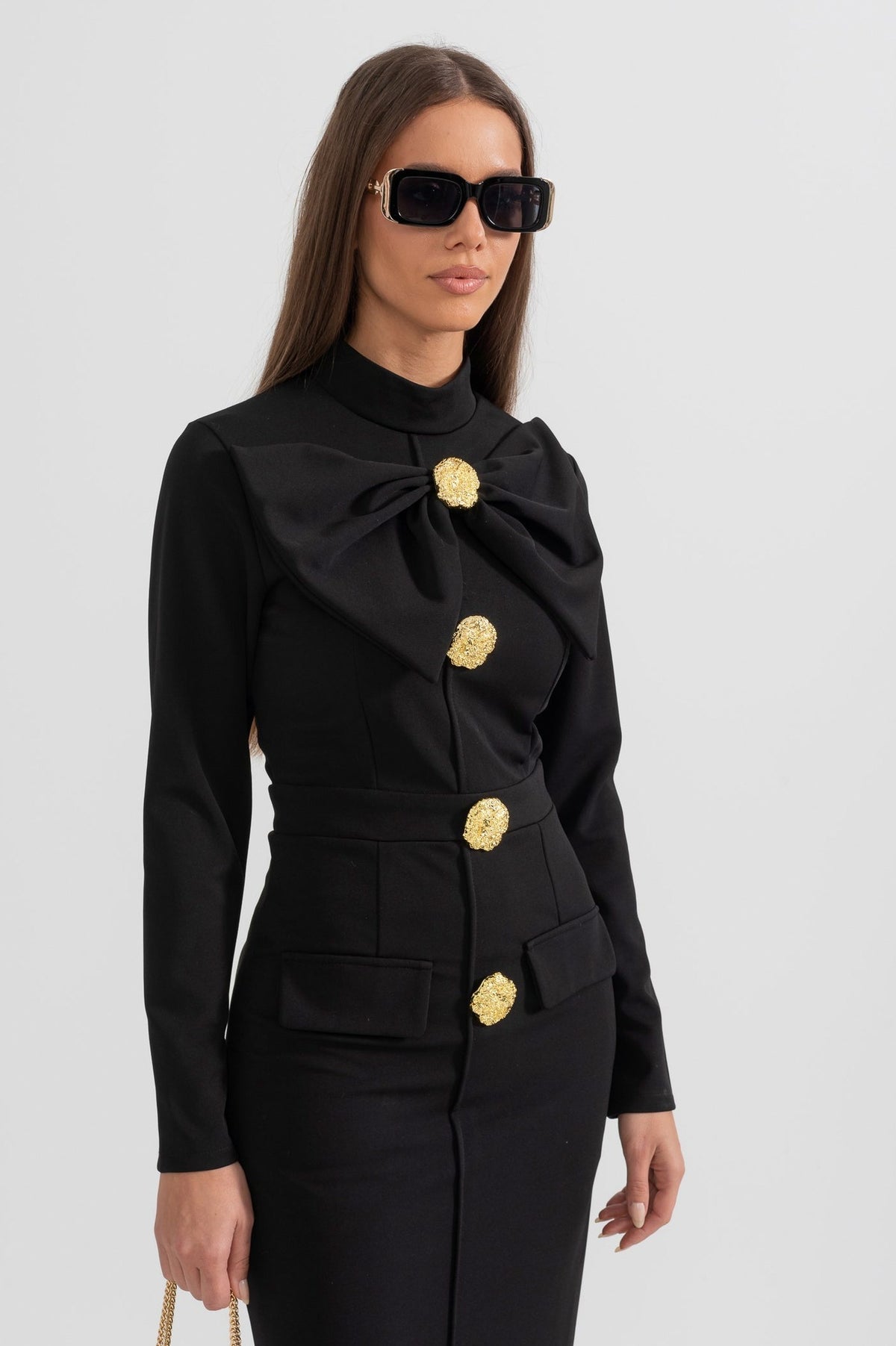 Long Sleeve Bow Midi Dress