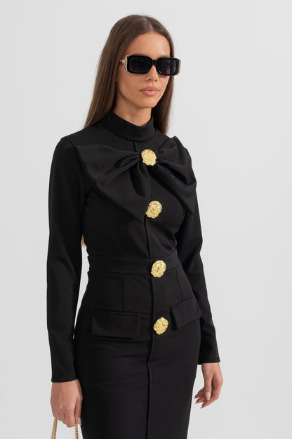 Long Sleeve Bow Midi Dress