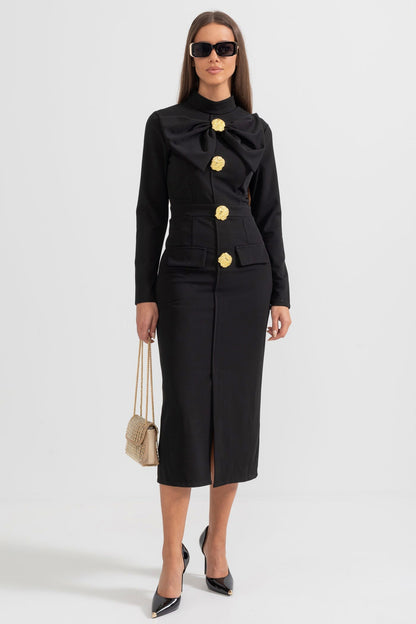 Long Sleeve Bow Midi Dress