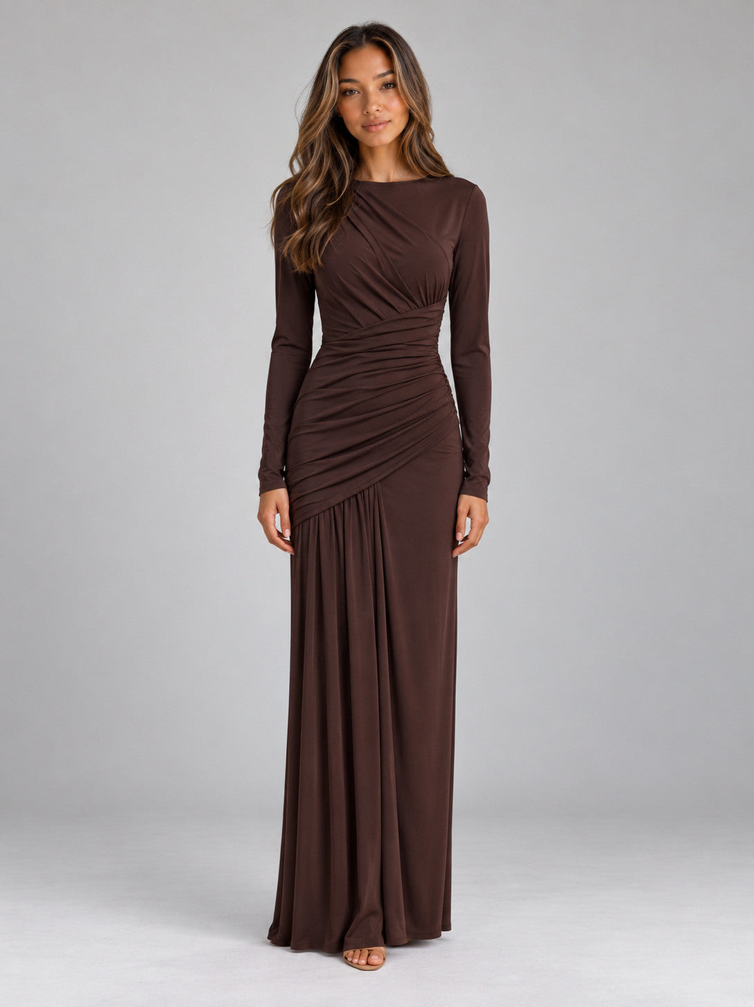 Long Sleeve Ruched Maxi Dress