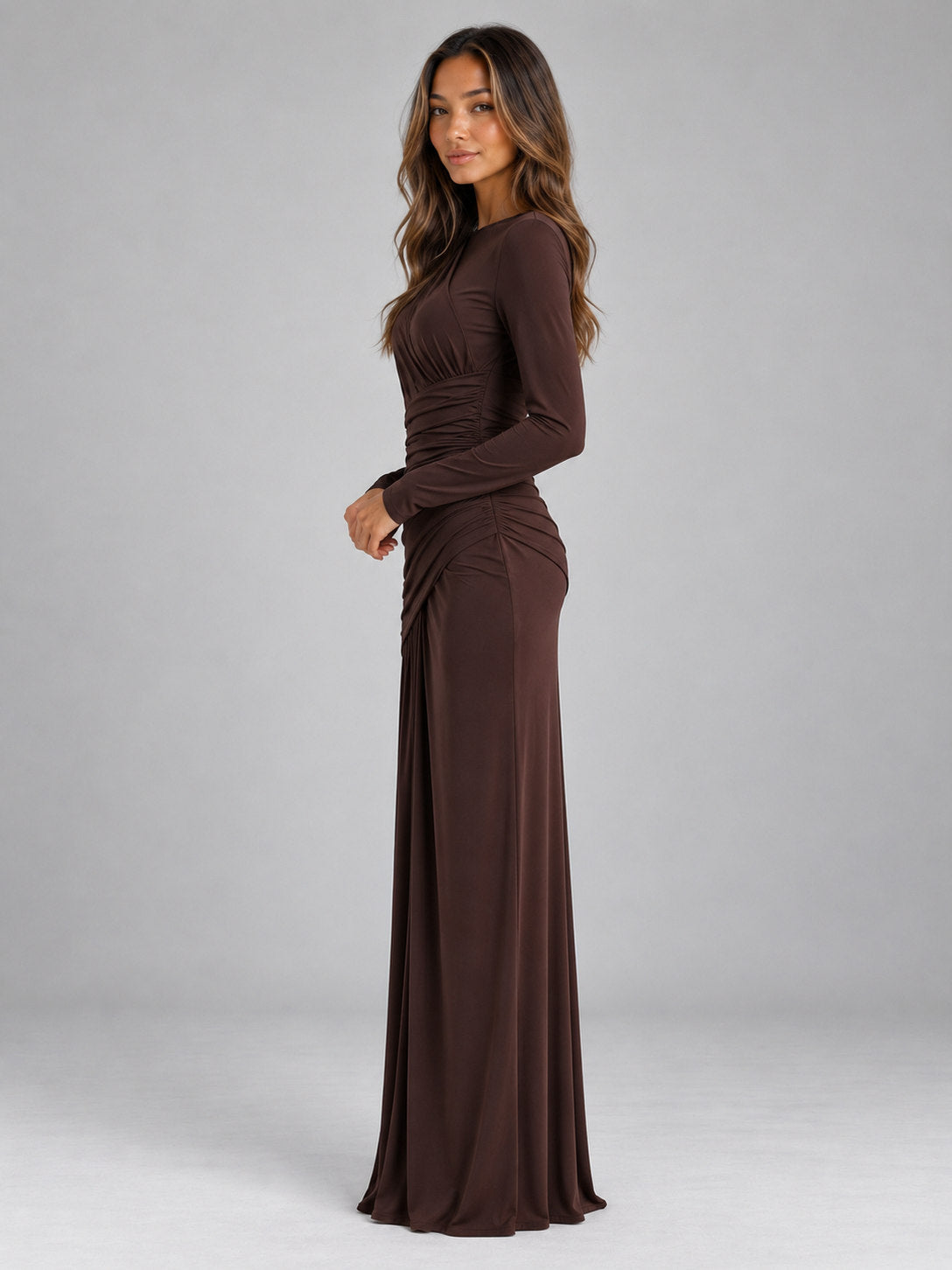 Long Sleeve Ruched Maxi Dress