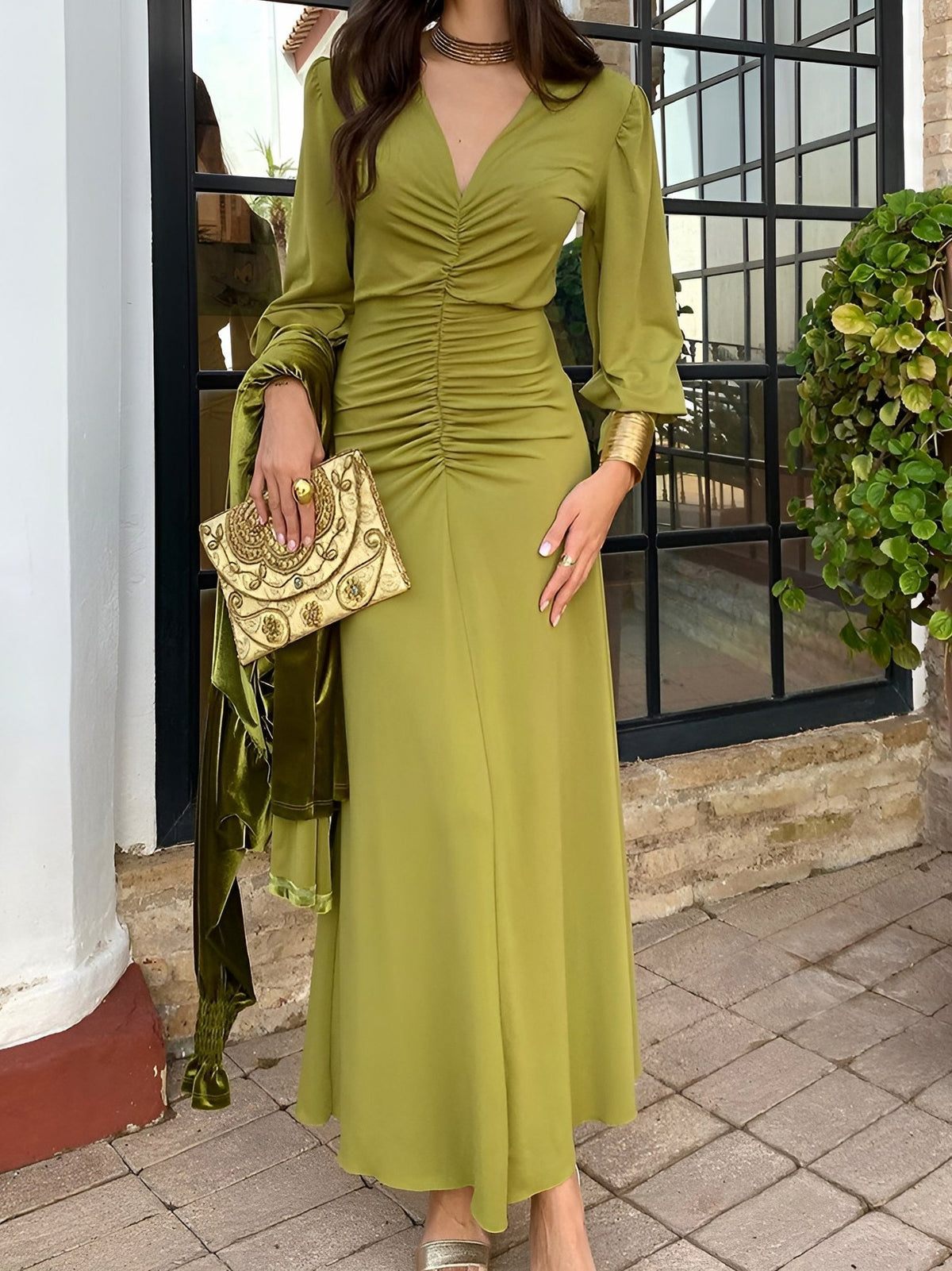 Long Sleeve Ruched Maxi Dress