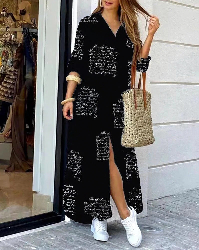 Long Sleeve Slit Maxi Shirt Dress