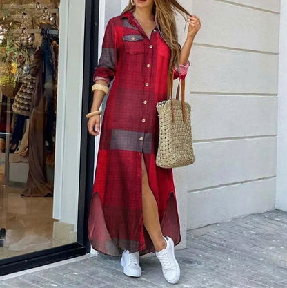 Long Sleeve Slit Maxi Shirt Dress