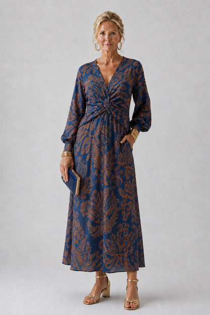 Long Sleeve Twist Front Maxi Dress