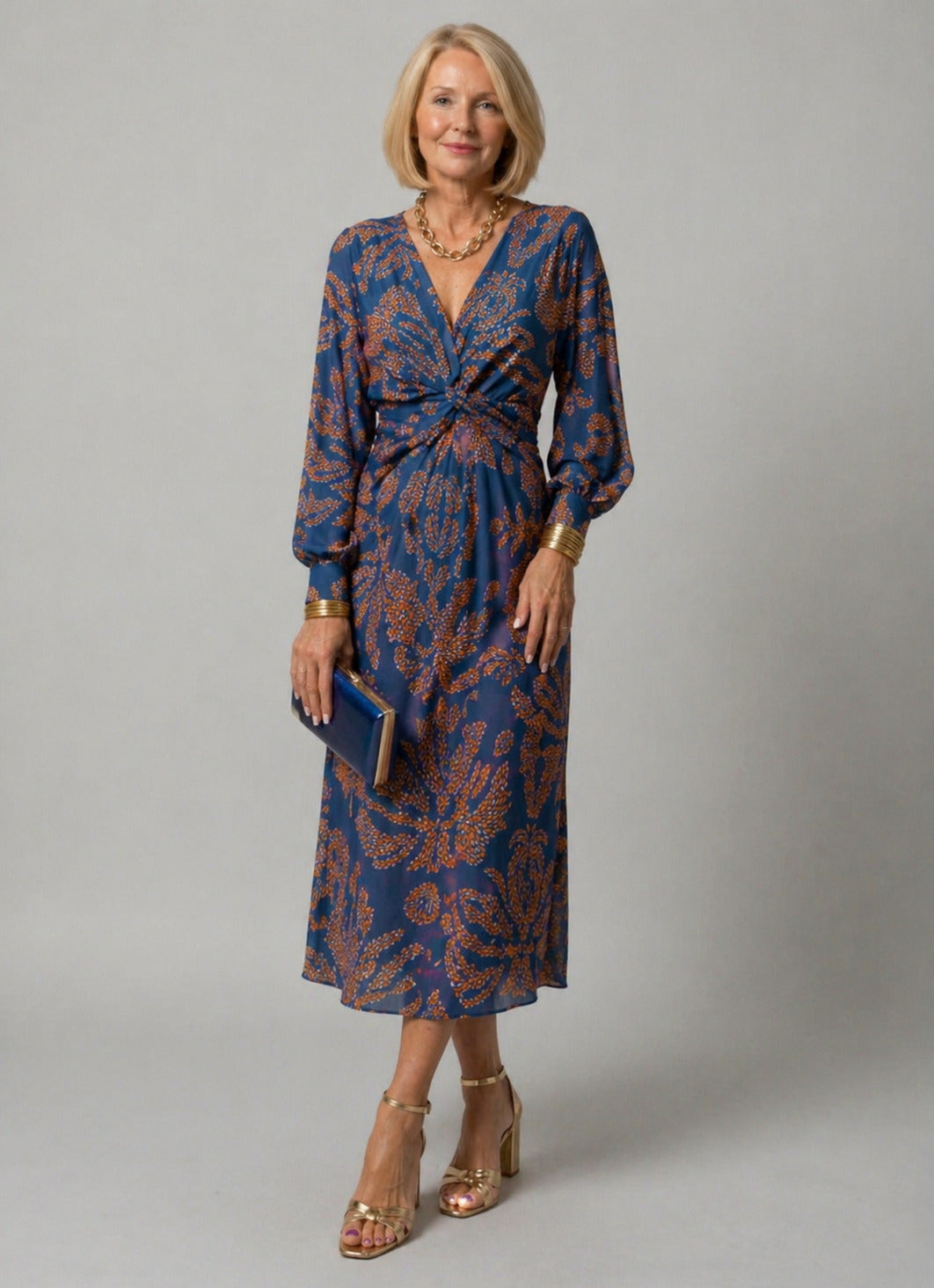 Long Sleeve Twist Front Maxi Dress