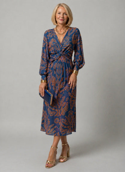 Long Sleeve Twist Front Maxi Dress