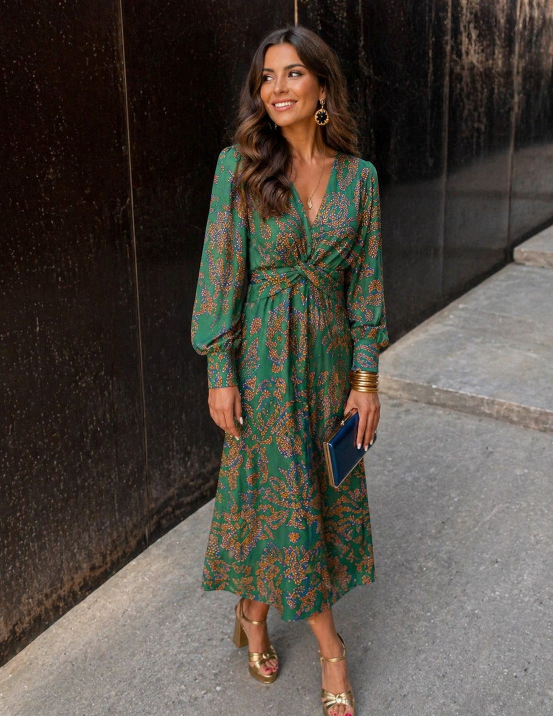 Long Sleeve Twist Front Maxi Dress