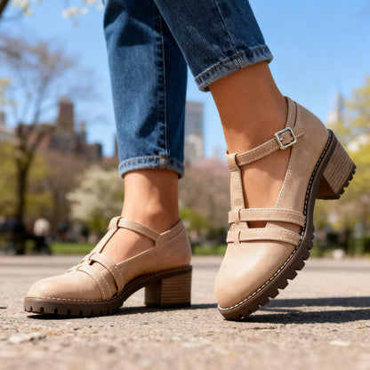 Lug Sole T Strap Mary Jane Heels