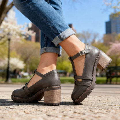 Lug Sole T Strap Mary Jane Heels