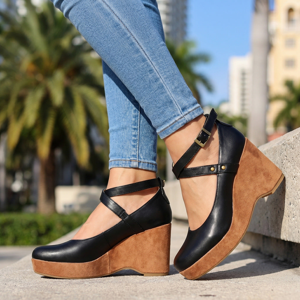 Mary Jane Platform Wedge Pumps
