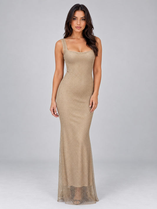 Mesh Scoop Neck Maxi Dress