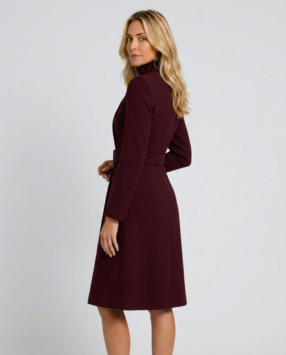 Mock Neck Belted A-Line Coat