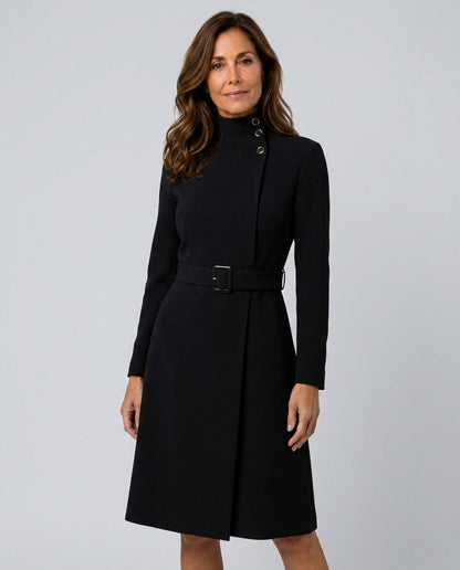 Mock Neck Belted A-Line Coat