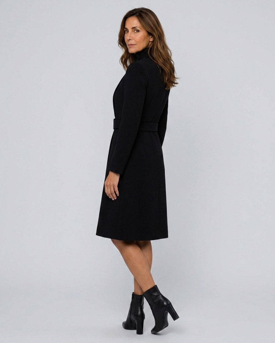 Mock Neck Belted A-Line Coat