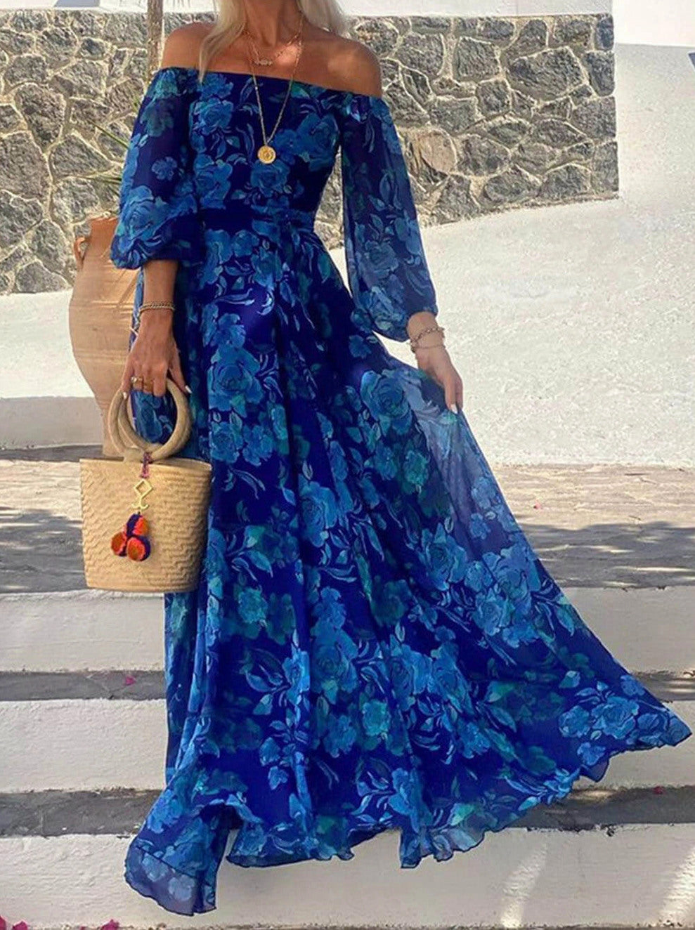 Off Shoulder Floral Maxi Dress