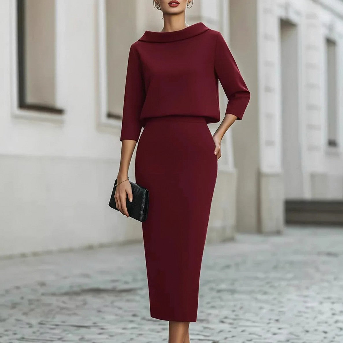 Crepe Off Shoulder Midi Two Piece Set