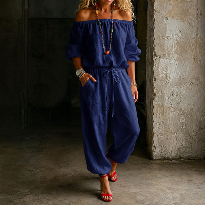 Off Shoulder Puff Sleeve Jumpsuit