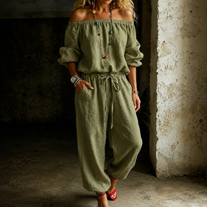 Off Shoulder Puff Sleeve Jumpsuit