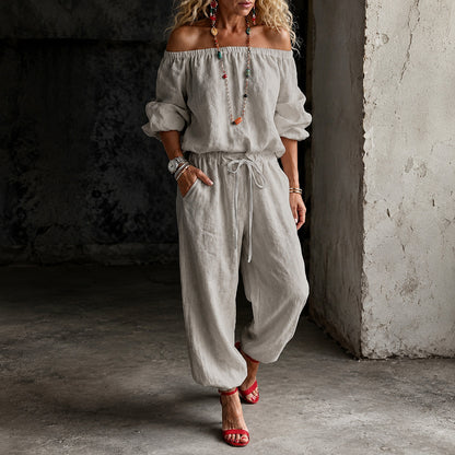 Off Shoulder Puff Sleeve Jumpsuit