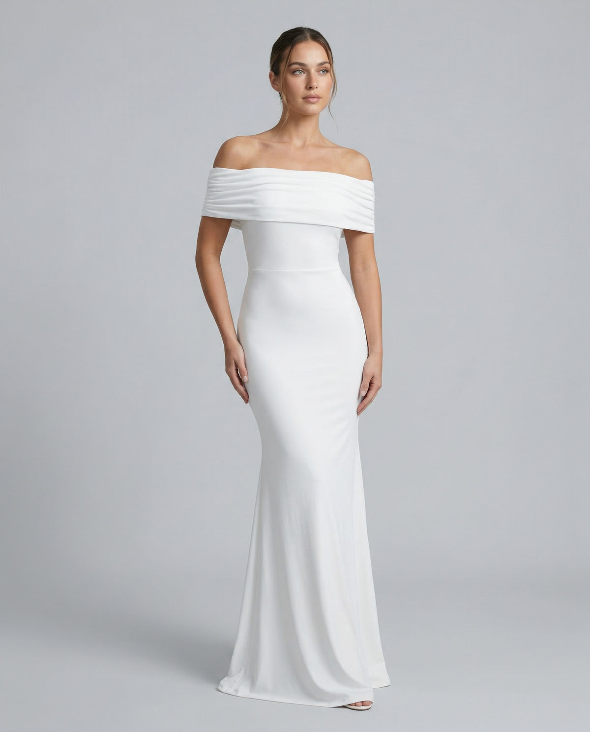 Off Shoulder Ruched Foldover Maxi Dress