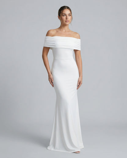 Off Shoulder Ruched Foldover Maxi Dress