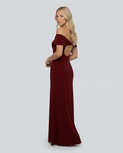 Off Shoulder Ruched Foldover Maxi Dress