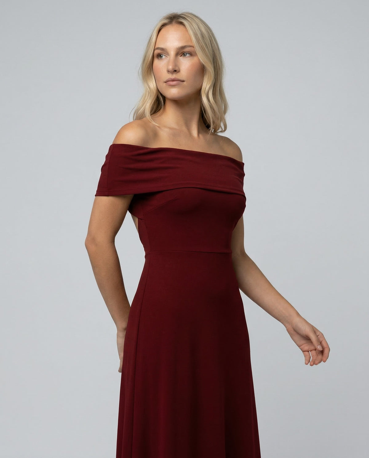 Off Shoulder Ruched Foldover Maxi Dress