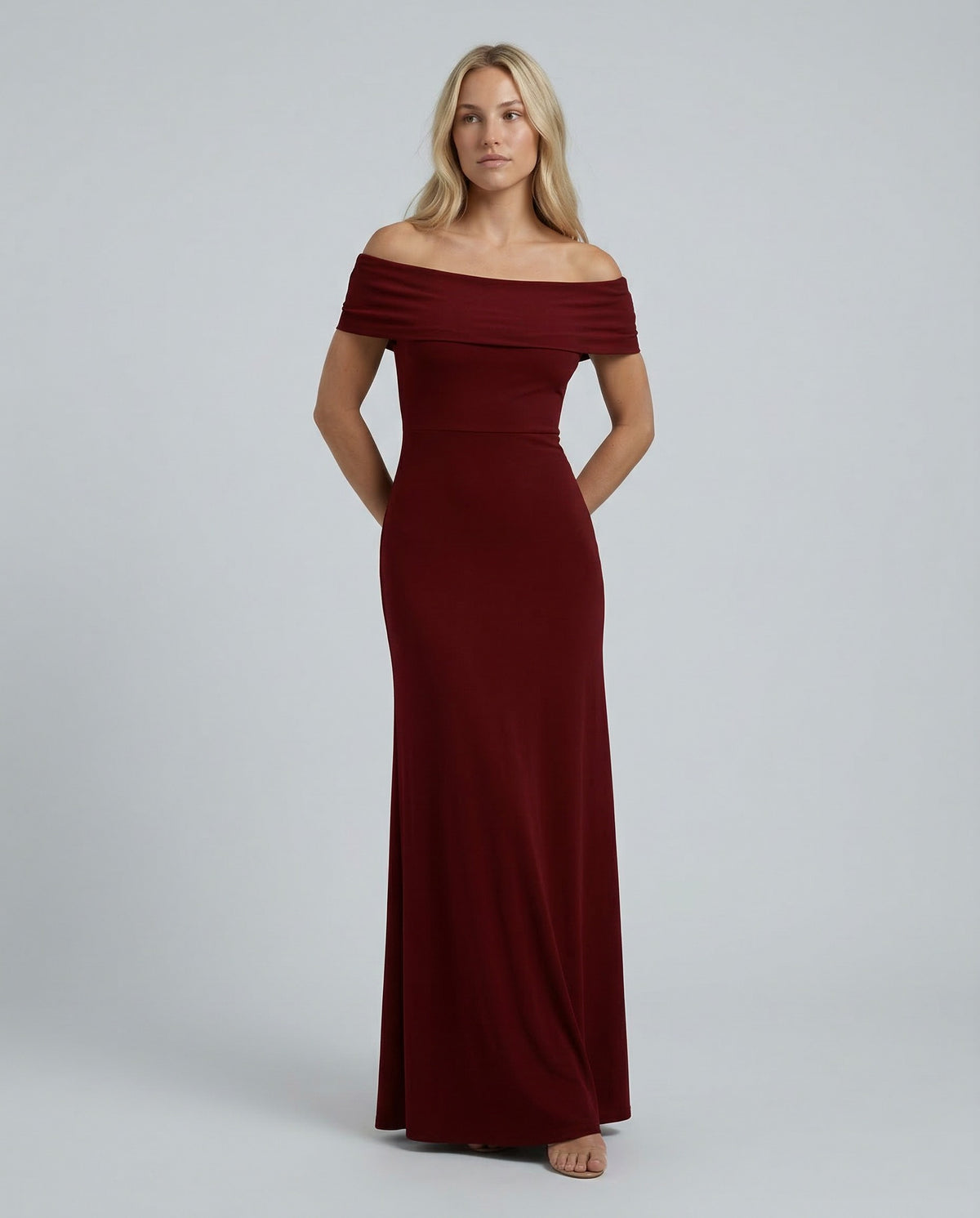 Off Shoulder Ruched Foldover Maxi Dress