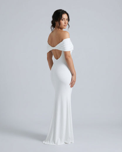 Off Shoulder Ruched Foldover Maxi Dress