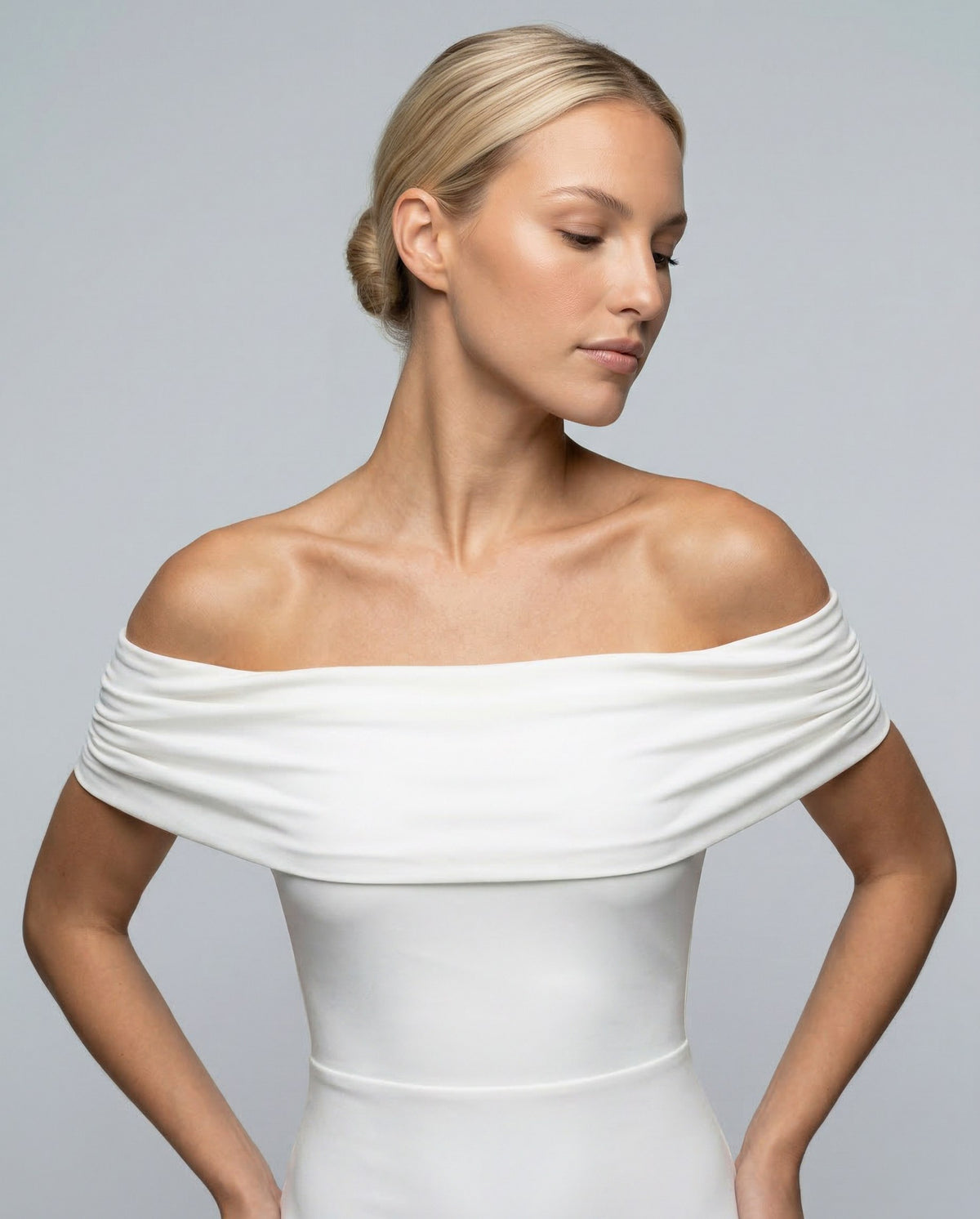 Off Shoulder Ruched Foldover Maxi Dress
