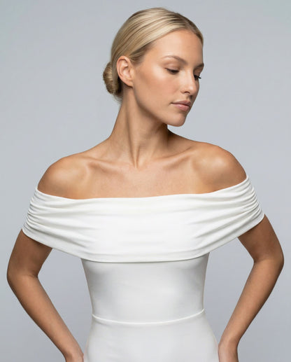 Off Shoulder Ruched Foldover Maxi Dress