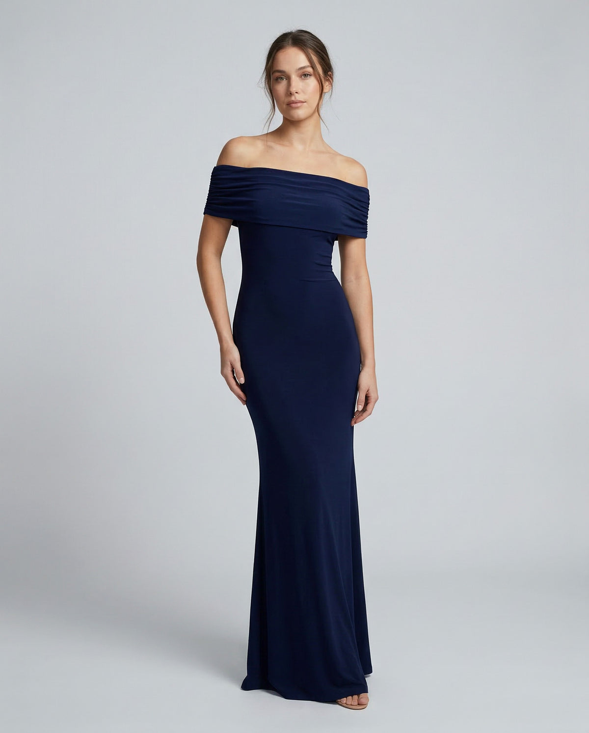 Off Shoulder Ruched Foldover Maxi Dress