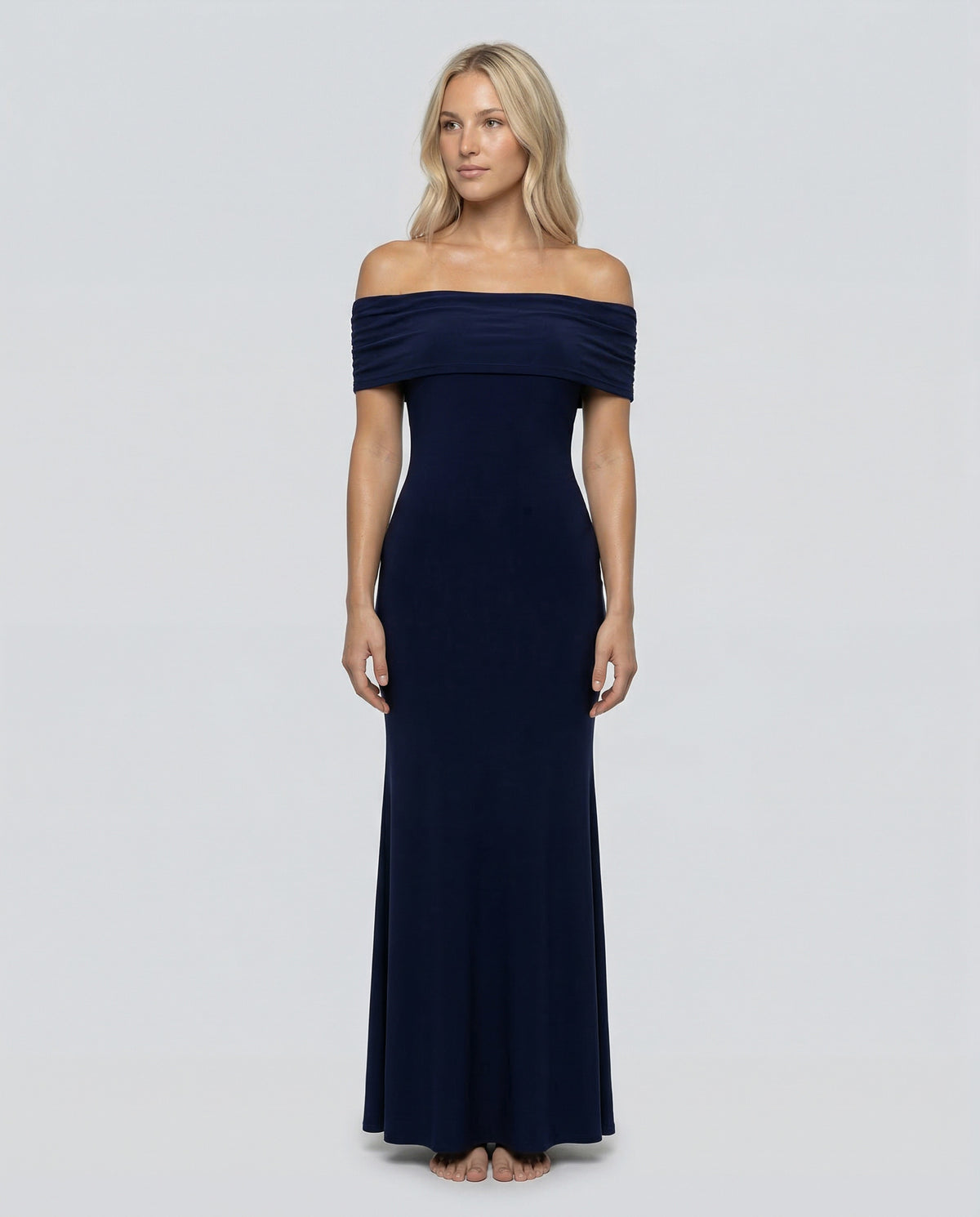 Off Shoulder Ruched Foldover Maxi Dress