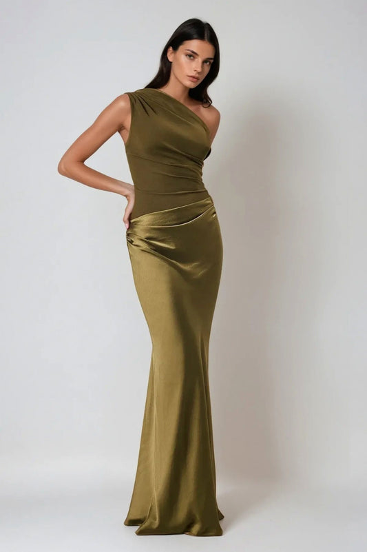 One Shoulder Ruched Maxi Dress