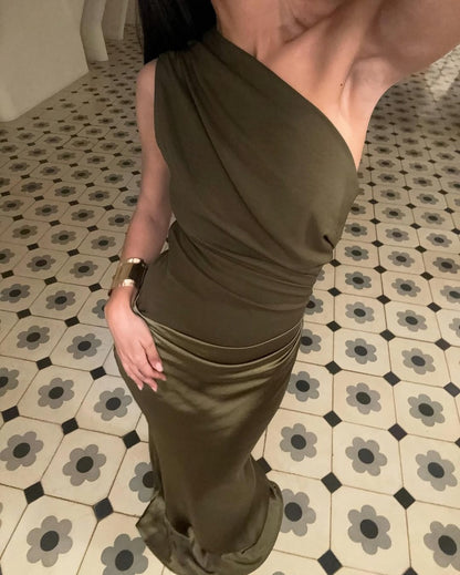 One Shoulder Ruched Maxi Dress