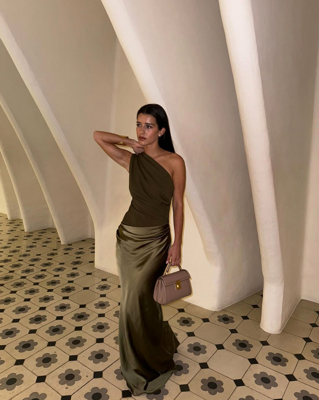 One Shoulder Ruched Maxi Dress