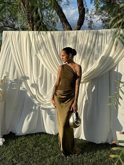 One Shoulder Ruched Maxi Dress