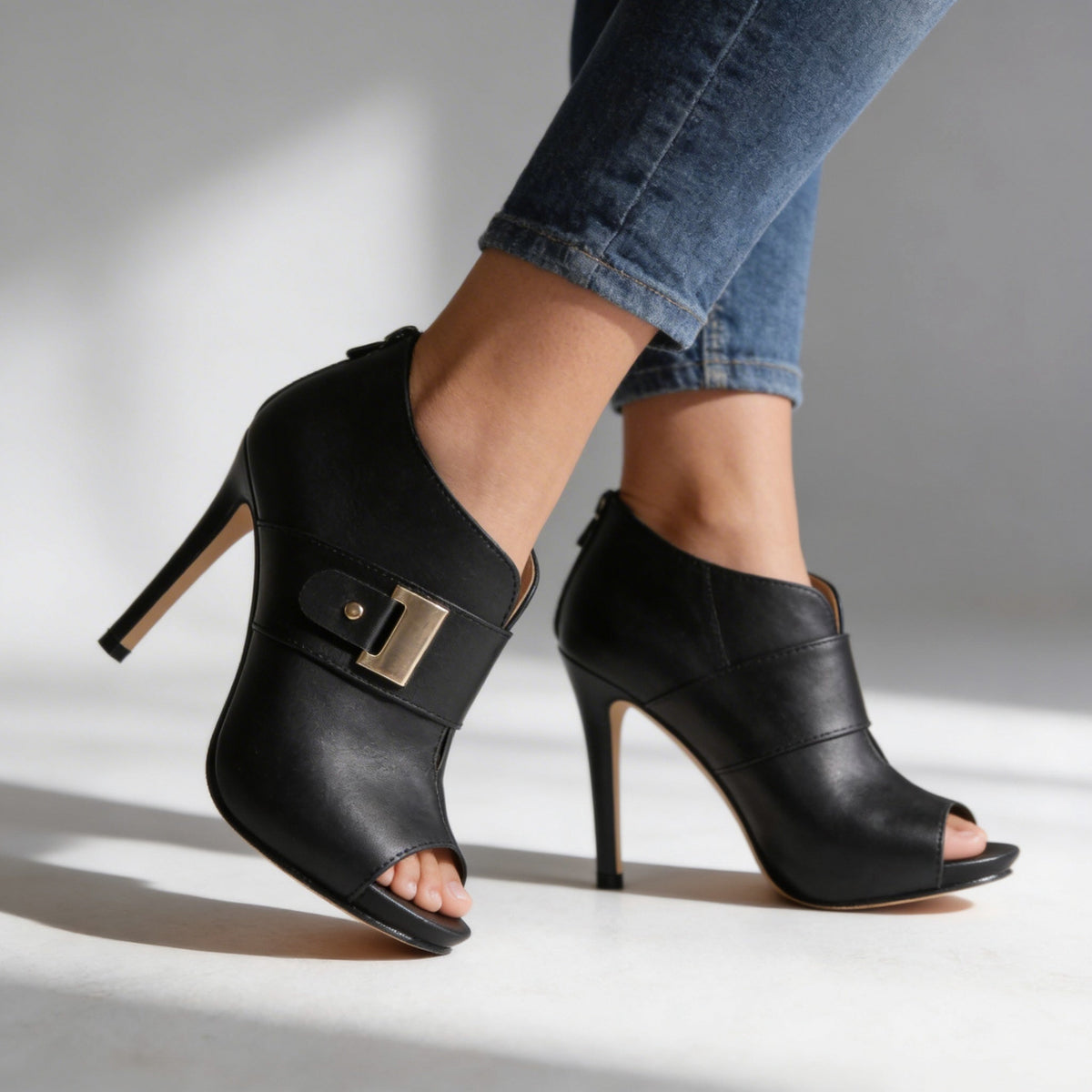 Open Toe Stiletto Buckle Booties