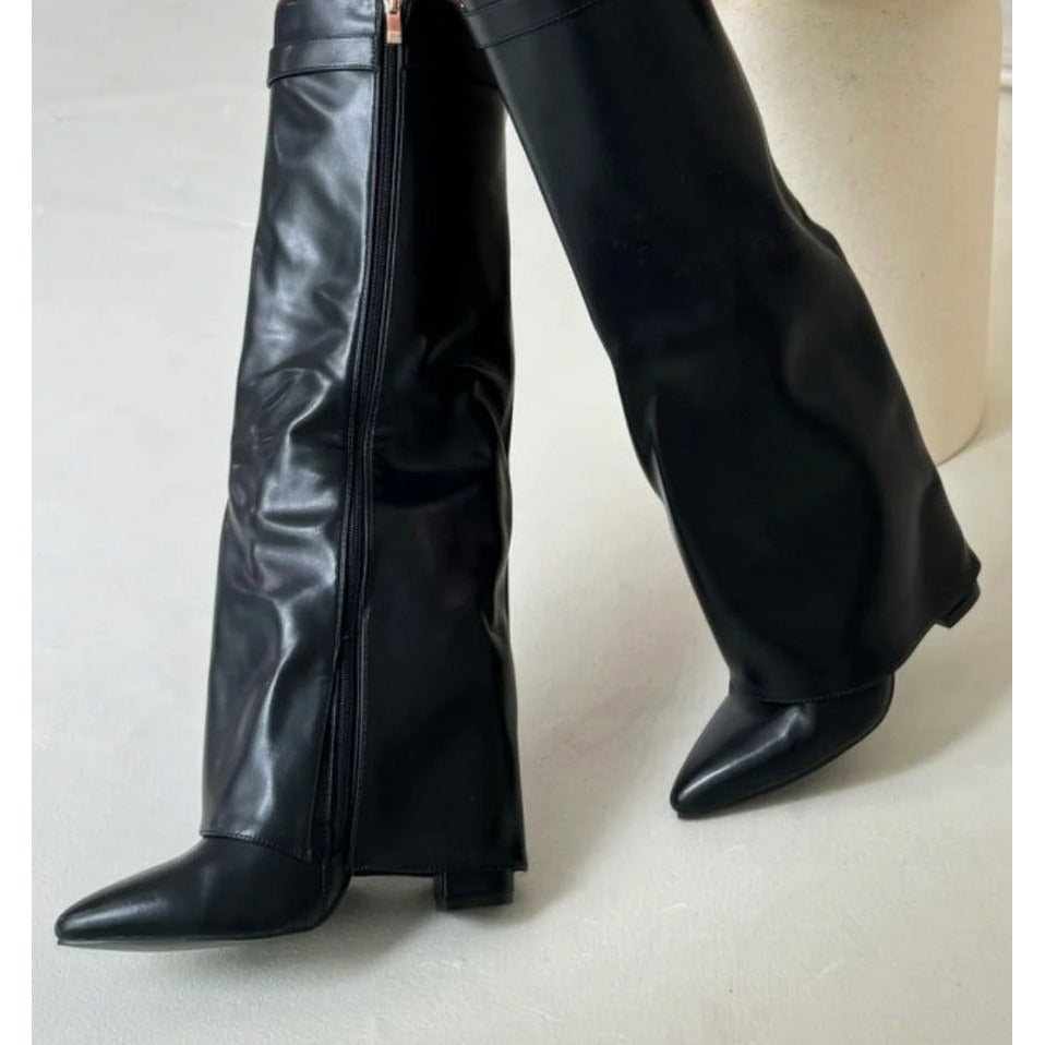 Suede Fold Over Knee High Boots