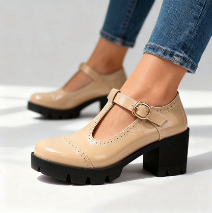Patent Lug Sole T Strap Mary Janes